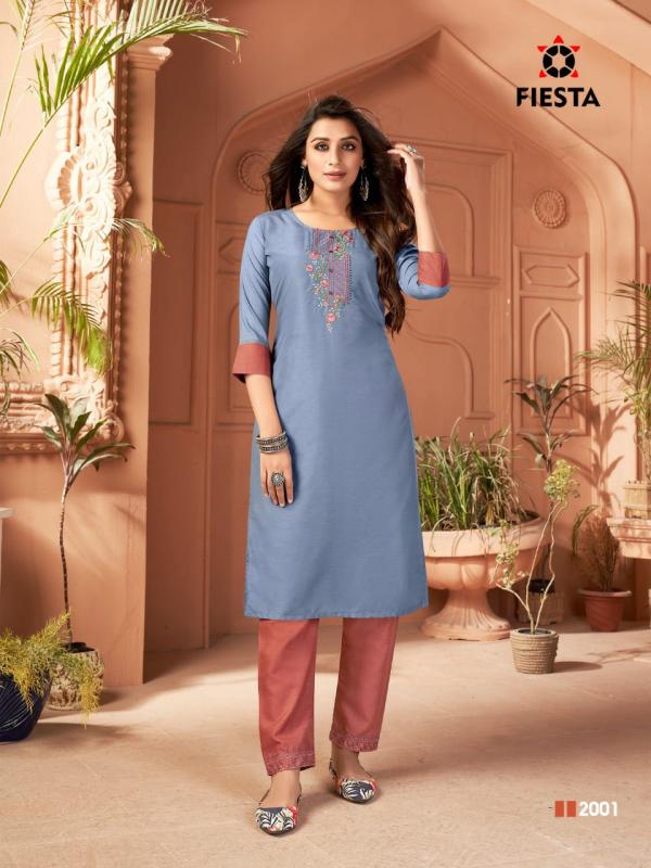 Fiesta Rangrani Designer Silk Embroidery Kurti With Bottom 